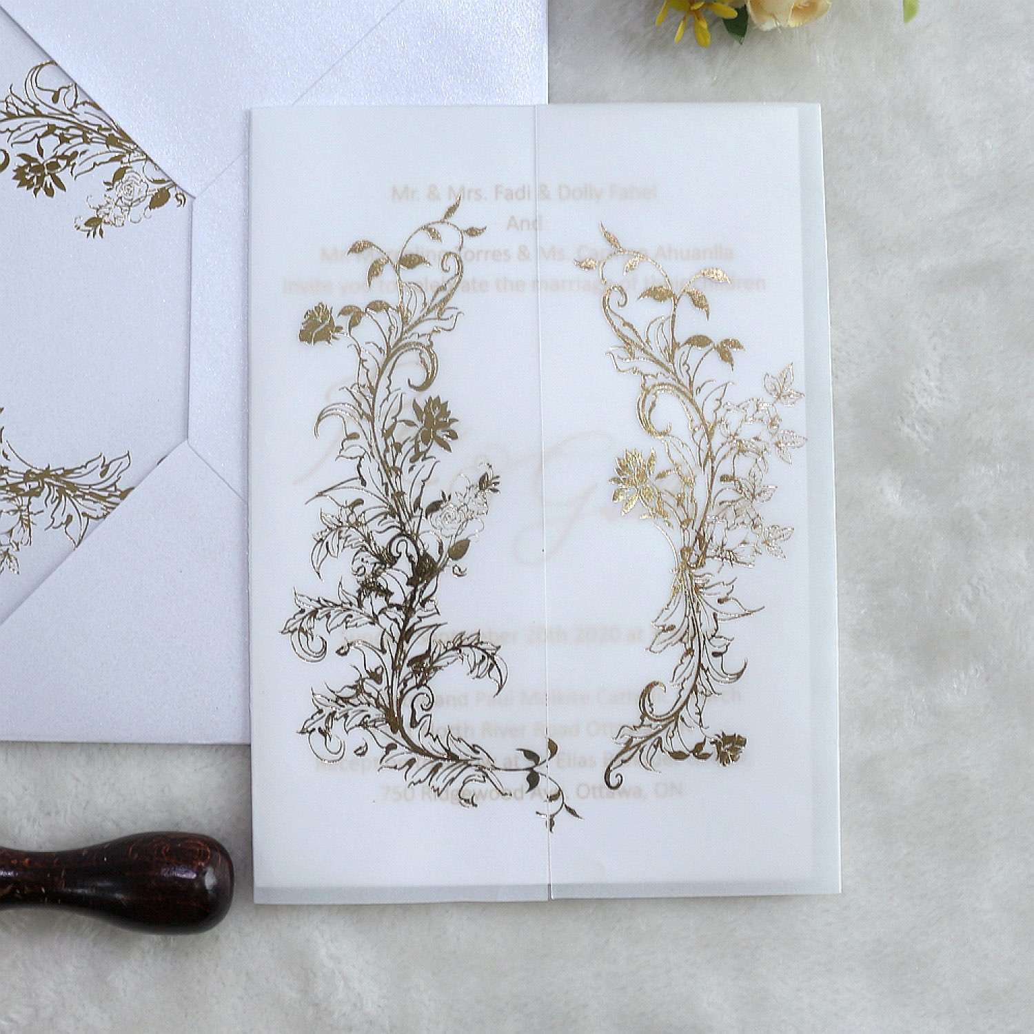 Foiling Invitation Card White Gate Fold Vellum Paper Cover Customized